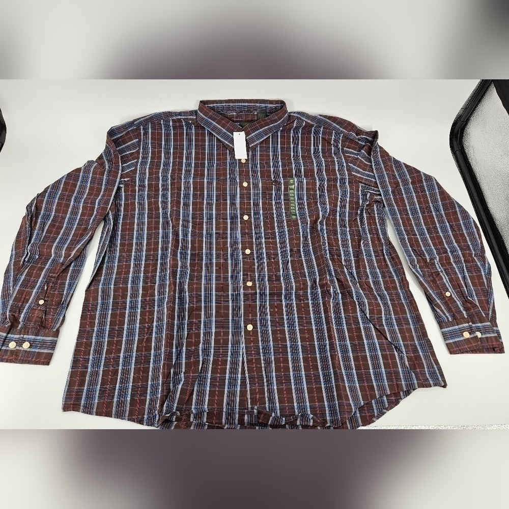 NWT Timberland Mens sz XXL BROWN & BLUE Stripe Button Down Dress Casual SHIRT